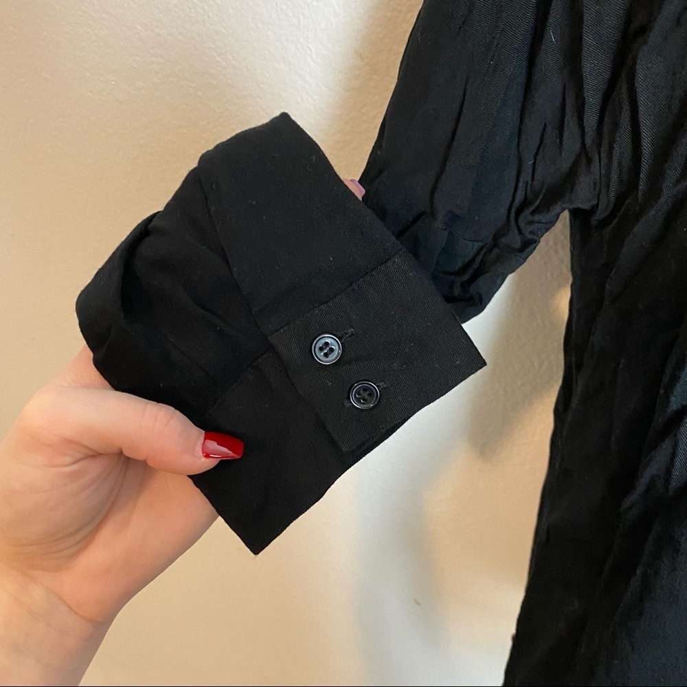 Zara black button up top with pearls on the shoulders - Picture 5 of 13